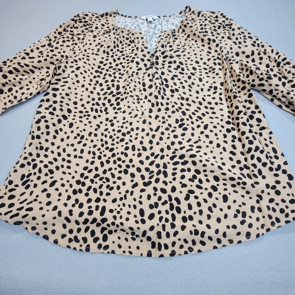 Crown & Ivy Blouse Cheetah Print Women's Medium 3/4 Sleeve Lightweight Tunic Top